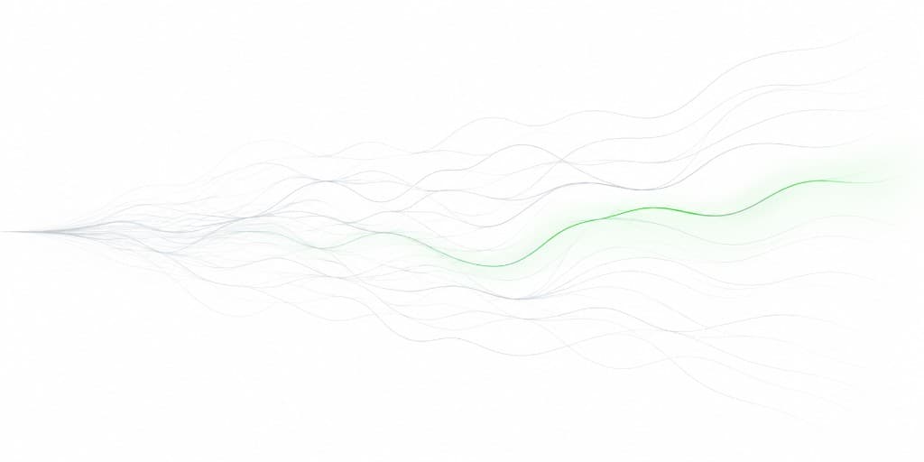 Many possible paths with one highlighted green route, representing Grow finding the best yield opportunity